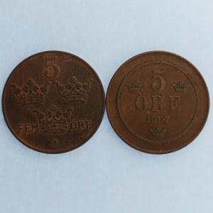 Švédsko / 5 Öre 1907, 1925, 2 ks