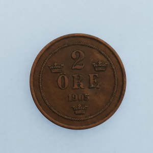 Švédsko / 2 Öre 1905, Cu,