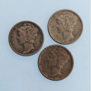 USA / 10 Cent 1918 S, 36, 43, Ag, 3 ks