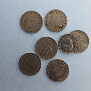 USA / 5 Cents 1901, 02, 11, 40, 64, 2012P, 1 Dime  2003 D, CuNi, 7 ks
