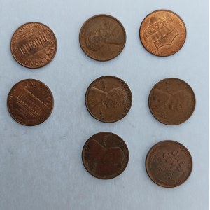 USA / 1 Cent 1917, 18, 49, 50, 51D, 2007, 07D, 13, vše Lincoln, Cu, 8 ks