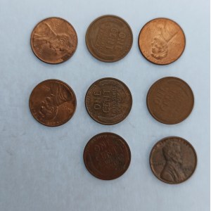 USA / 1 Cent 1917, 18, 49, 50, 51D, 2007, 07D, 13, vše Lincoln, Cu, 8 ks