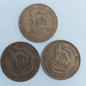 Velká Británie / Jiří V. [1910 - 1936] / 1 Shilling 1920, 33, 36, Ag, 3 ks