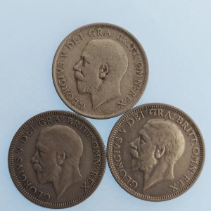 Velká Británie / Jiří V. [1910 - 1936] / 1 Shilling 1920, 33, 36, Ag, 3 ks