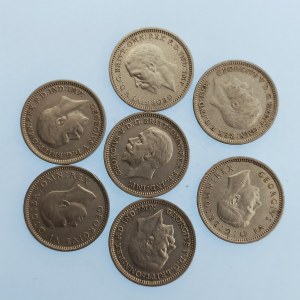 Velká Británie / Jiří V. [1910 - 1936] / 3 pence 1931, 32, 33, 34, 36, 37, 38, Ag, 7 ks