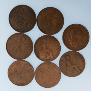 Velká Británie / Jiří V. [1910 - 1936] / 2 Penny 1911, 13, 16, 19, 20 ,21, 22, 36, Cu, 8 ks