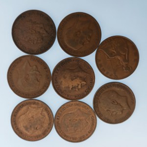 Velká Británie / Jiří V. [1910 - 1936] / 2 Penny 1911, 13, 16, 19, 20 ,21, 22, 36, Cu, 8 ks