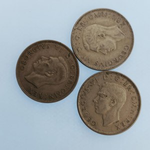 Velká Británie / Jiří VI. [1936 - 1952] / 2 Shilling 1942, 44, 45, Ag, 3 ks