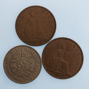 Velká Británie / Jiří VI. [1936 - 1952] / 2 Shilling 1948, Penny 1938, 46, 3 ks