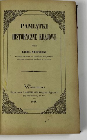 Milewski Karol - Pamiątki historyczne krajowe [1848]