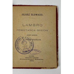 Juliusz Słowacki - Lambro - Řecký povstalec. Poetický román ve dvou písních