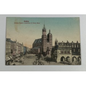 Kraków Główny Rynek z kościołem N. Panny Maryi. Wydawnictwo S. i G. Kraków 1911