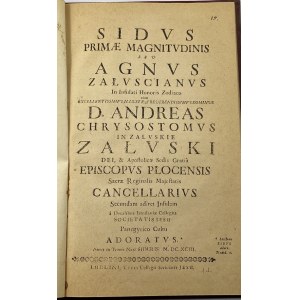 [Starodruk] Sidus Primæ Magnitvdinis Sev Agnvs Załvscianvs In Infulati Honoris Zodiaco