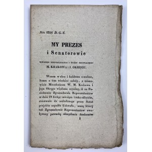 Rozporządzenie Senatu Wolnego Miasta Kraków [Sukiennice, Zgromadzenie PP. Dominikanek w Gródku, monety]