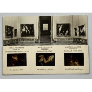 Karta pocztowa z przeźroczami. Galeria Obrazów Starych Mistrzów Drezno - Zwinger, Delft, Rubens, Rembrandt
