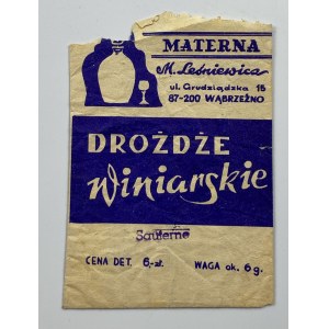 [Ulotka reklamowa + opakowanie] drożdży winiarskich Materna [1978]