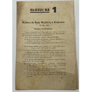 [Broszura] Głosuj na 1 wybory do rady miejskiej w Krakowie 10 XII 1933