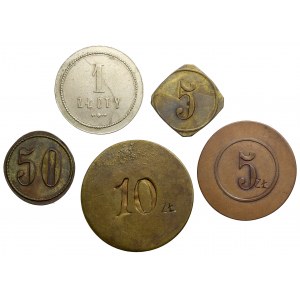 Monogram EL (Warsaw?), from 5 pennies to 1 zloty (5pc)