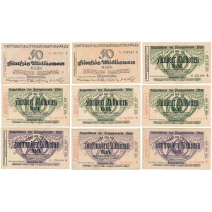 Pfalz - balenie notgeldov 50-500 mk 1923 (9ks)
