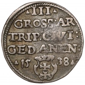 Sigismund I. der Alte, Trojak Danzig 1538 - mit Kreuz