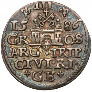 Stefan Batory, Trojak Riga 1586 - kleiner Kopf - Kreuze