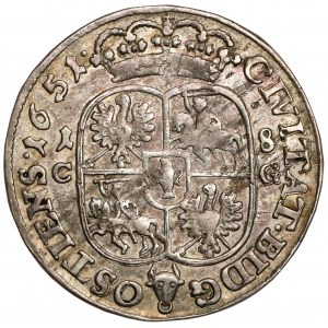 John II Casimir, Ort Bydgoszcz 1651 CG - rounded shield - beautiful