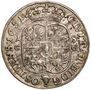 Jan II Kazimierz, Ort Bydgoszcz 1651 CG - tarcza zaokrąglona - piękny