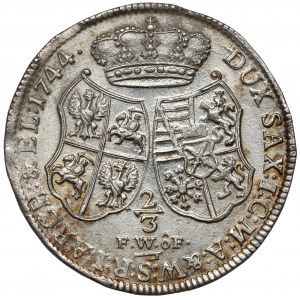 August III Sas, Gulden (2/3 thaler) 1744 FWóF, Drážďany