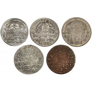 Sigismund III Vasa, Kraków 1608-1612 pennies (5pc)