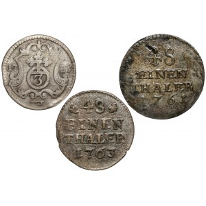 August III Saxon, od 3 haléřů do 1/48 tolaru, sada (3ks)
