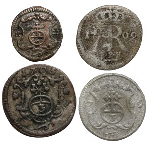Augustus II Silný, 1 a 3 haléře 1703-1723, sada (4ks)