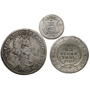 August II Mocny, Dreier, 1/12 i 1/3 talara 1699-1705, zestaw (3szt)