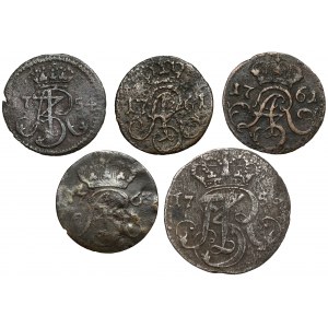 Augustus III Sas, Šelaky a trojak Torun, Gdaňsk a Elblag, sada (5ks)