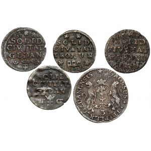 Augustus III Sas, Šelaky a trojak Torun, Gdaňsk a Elblag, sada (5ks)
