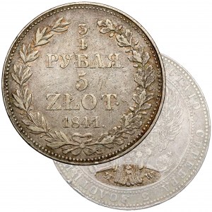 3/4 Rubel = 5 Zloty 1841 MW, Warschau - schmaler Schwanz - RARE