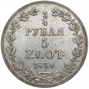 3/4 ruble = 5 zlotys 1839 MW, Warsaw