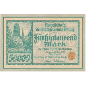 Gdaňsk, 50 000 marek 1923 - pětimístné číslování