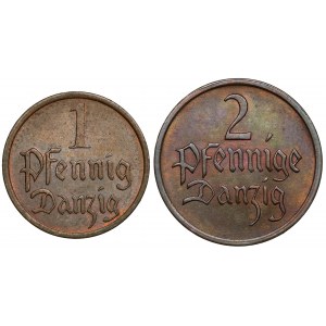 Gdansk, 1 fenig 1937 a 2 fenigy 1937, sada (2ks)