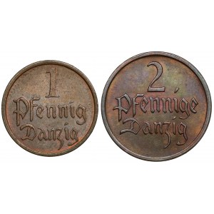 Gdaňsk, 1 fenig 1937 a 2 fenigy 1937, sada (2ks)