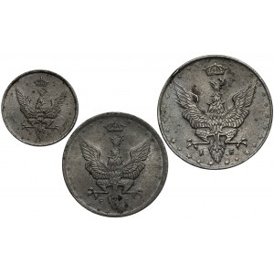 Kingdom of Poland, 1, 10 and 20 fenigs 1917-18 (3pc)