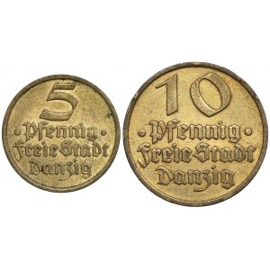 Danzig, 5 und 10 fenig 1932 Flunder und Kabeljau (2 Stck.)