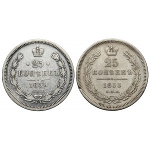 Russland, Nikolaus I. und Alexander II., 25 Kopeken 1853-1859, Satz (2 St.)