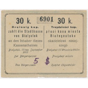 Bialystok, 30 kopějek 1915 - prázdná s indosamentem 5 dolarů