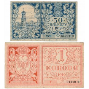 Ľvov, 50 halierov a 1 koruna 1919 (2 ks)