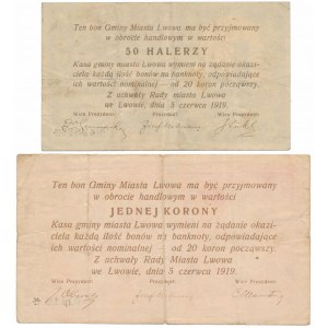 Lwów, 50 halerzy i 1 korona 1919 (2szt)