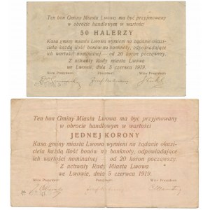 Ľvov, 50 halierov a 1 koruna 1919 (2 ks)