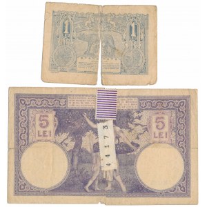 Romania, 1 & 5 Lei 1915-16 (2pcs)