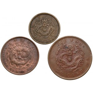 Chiny, od 5 do 20 cash, zestaw monet brązowych (3szt)