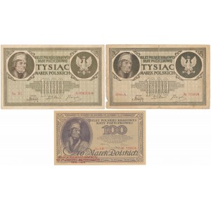 Set of 2x 1,000 mkp 1919 and Reprint 100 mkp 1919 (3pcs)