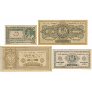 Sada od 5 do 500 000 mkp 1919-23 (4 ks)